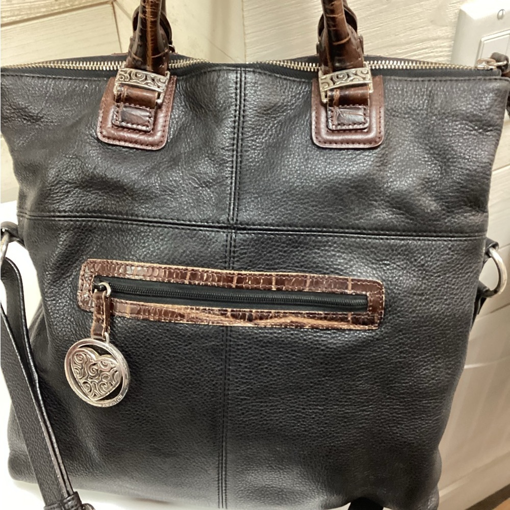 Brighton Black & Brown Leather Tote Bag with Silver Hardware - Picture 3 of 8